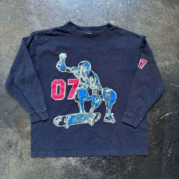 Gap Long Sleeve Navy Blue T-Shirt Skater Style Kids/Boys Size Large Big Graphic - Picture 1 of 11
